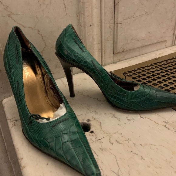 Green alligator print lizard green trim size 39 or 9 - Picture 1 of 4